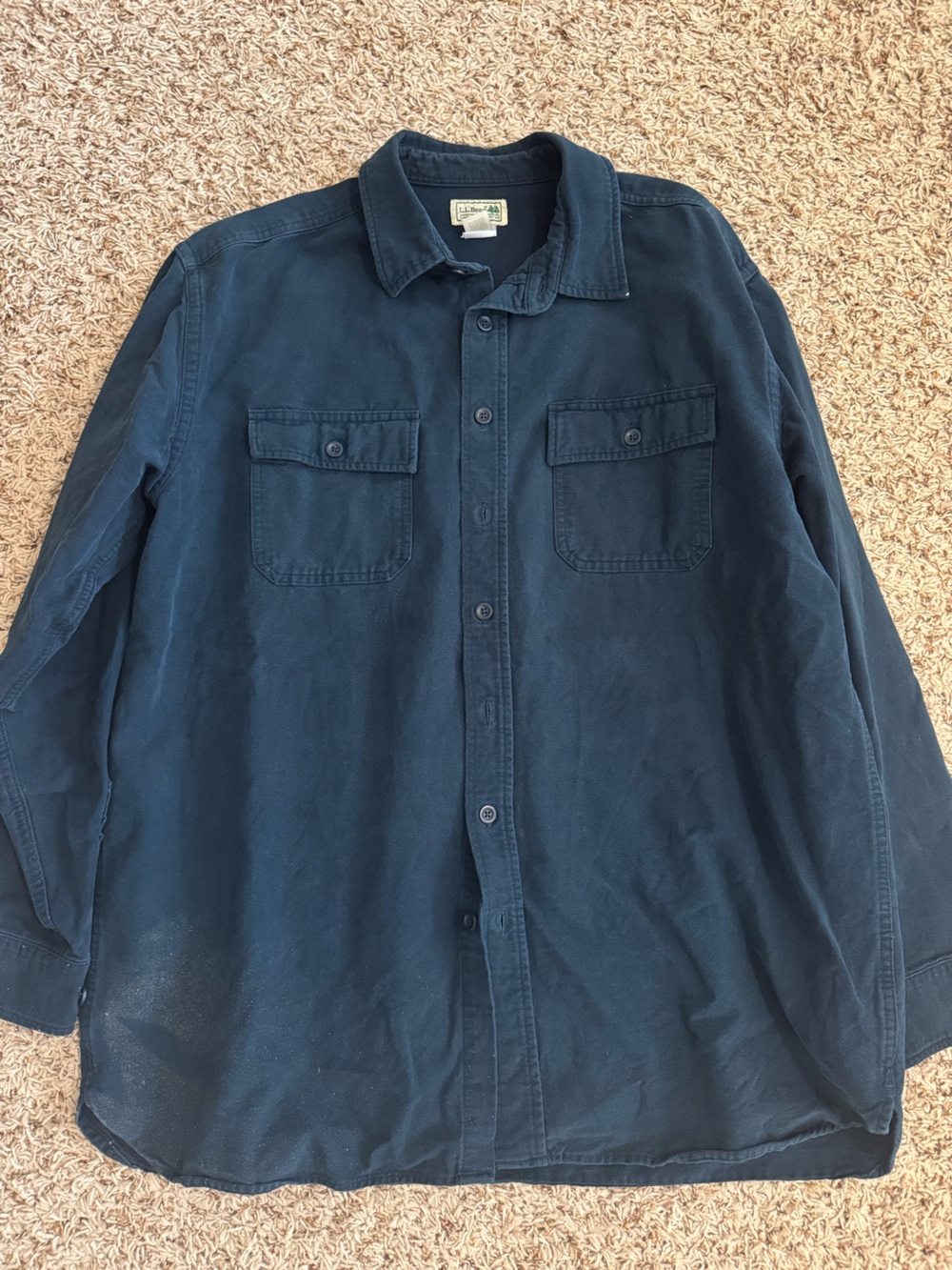 Vintage LL Bean Men's Dark Navy Button-Up Utility Shirt
